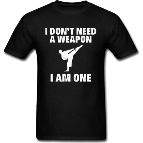 WEAPON. I AM ONE! T Shirt Men Tshirt Karate Europe Tops & Tees Wholesale Mens T-shirt Letter Black White Clothes Cotton Fabric