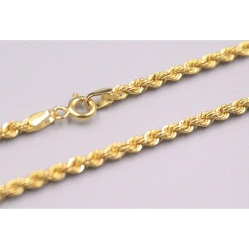 Real 18K Yellow Gold Chain For Women Female 2.5mm Shine Real Gold Rope Chain Necklace 55cm/22inch Length Au750