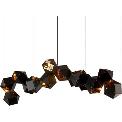 Post Modern Molecule Pendant Chandelier Black Metal box Creative Lamp Fixture for Restaurant Studio Bar Dining Room Living Room