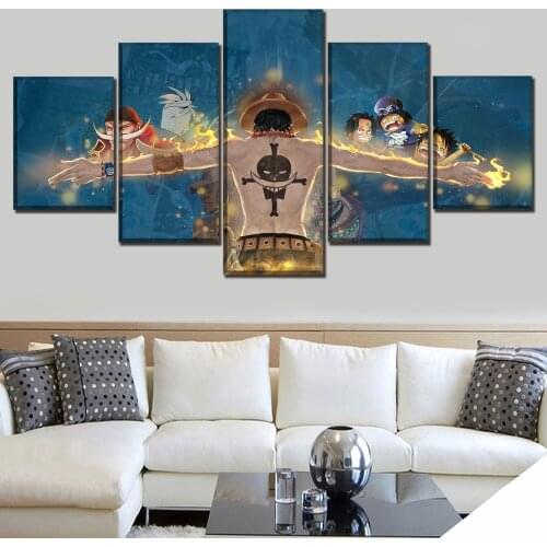 Anime Poster One Piece Portgas D. Ace 5 Panel Canvas Wall Arts HD Prints Living Room Multi-picture Painting Bedroom Home Decor