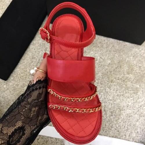 Chain Woman Sandals Summer Buckle Strap Shoes Women Square Heels Sandals Solid Ladies Shoes Fashion Casual Sandals 2021 Hot Sale