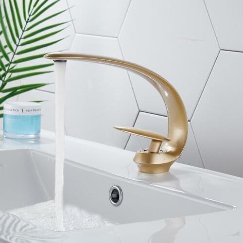 Basin Faucet Mixer Brushed Gold Bathroom Sink Faucet Deck Mounted Hot and Cold Sink Taps Total Brass Lavatory Faucets Bath Crane
