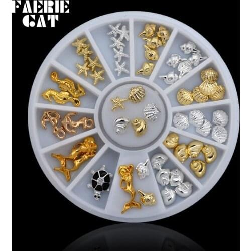 12 Grid Nail Art Decorations Ocean Life Series 3d Mixed Designs Starfish Shell Anchor Mermaid Sea Turtle Crocodile Nails Jewelry