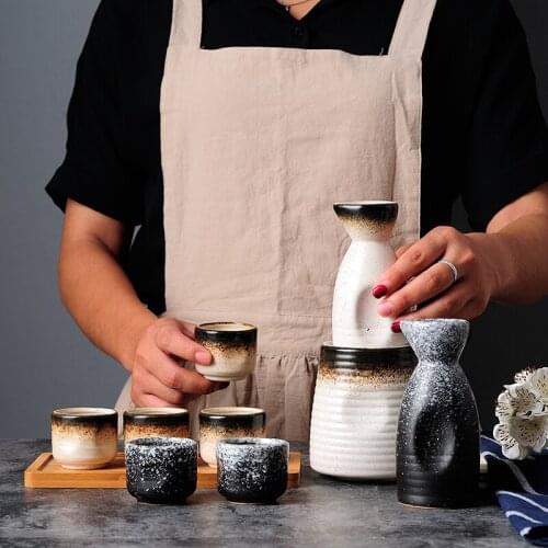 Japanese style vintage handmade wine set household white yellow wine spirit ceramic cup pot sake warmer wineware