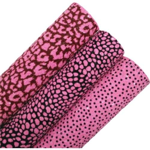 Hot Pink Chunky Glitter Vinyl Fabric Sheet with Printed Leopard Black Polka Dots Glitter Leather For Bows DIY A4 SIZE T546A