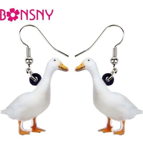 Bonsny Acrylic Snowy Duck Quacker Fowl Earrings Big Long Dangle Drop Fashion Farm Animal Jewelry For Women Girls Teens Statement