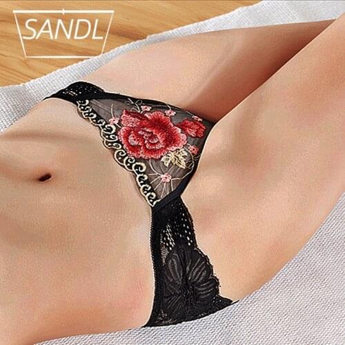 SANDL Women Lace Underwear Panties Female Low-Waist Hollow-Out Briefs Sexy Translucent Floral Underpants Cotton Crotch Lingerie