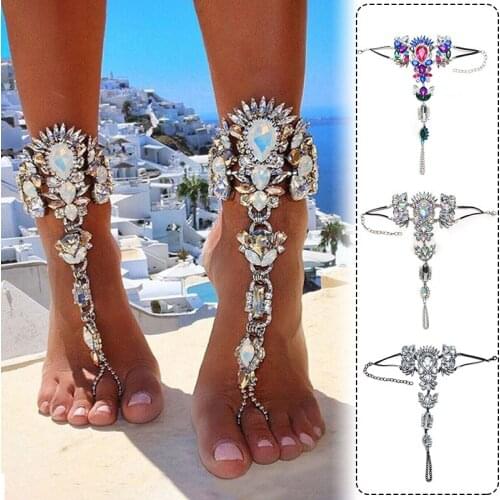 Bohemian Crystal Stone Anklets Personality Colorful Crystal Beach Foot Chain Leg Bracelet Women Jewelry Party Gift