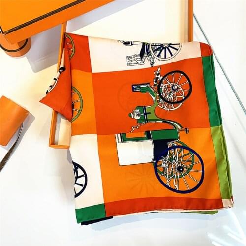 Foulard femme soie de marque de luxe bohemian cachecol hippie womens shawl hijab cloth Colorblock carriage twill square scarf