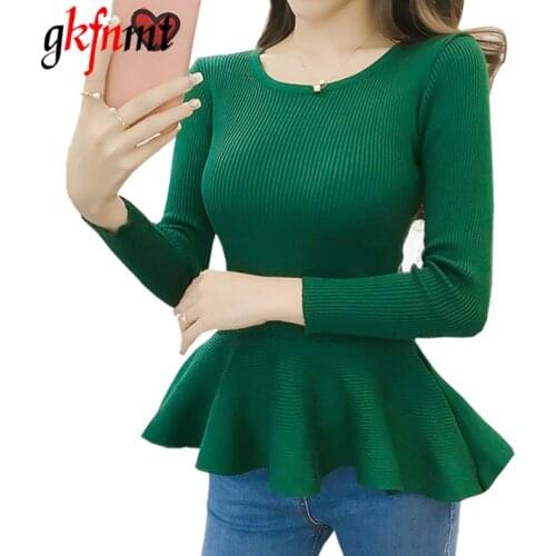 2019 Autumn Winter Long Sleeve Ruffle Pullover Women Sweater Knitted Sweaters O-Neck Tops Korean Pull Femme Jumper Female Black