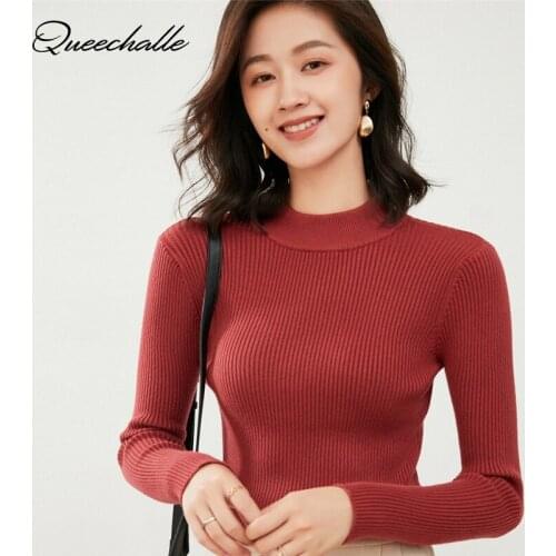 15 Colors Half High Neck Knitted Sweater Winter Solid Basic Pullover Women Autumn Long Sleeve Casual Slim Knitting Jumper Tops