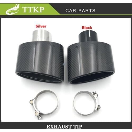 1 PCS Glossy Black Carbon Fiber Car Exhaust Tips Stainless Steel Oval Slanted Glossy Muffler End Pipe Car Nozzle Decoration