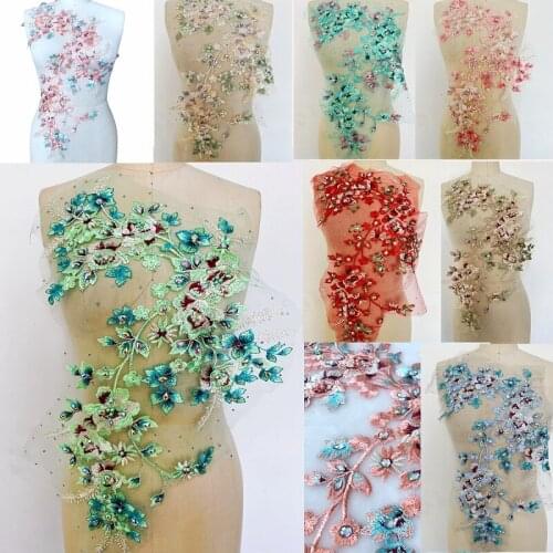 1Piece Mesh Pearls Stones Embroidery Patch Wedding Evening Dress Clothing Sew Patches Diy Floral Lace Fabrics Applique New