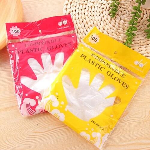 100Pcs Transparent Plastic Disposable Gloves DiningThickening Beauty Housework Bathroom Sanitary Kitchen Cooking Cleaning