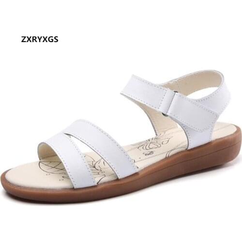 2019 New Summer Genuine Leather Sandals Open Shoes Woman Comfortable Soft Women Sandals Flat Casual Sandals Non-slip Large Size