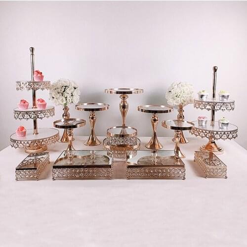 3pcs -17pcs Cake Stand Set Gold Mirror cupcake plate fruit plate afternoon tea