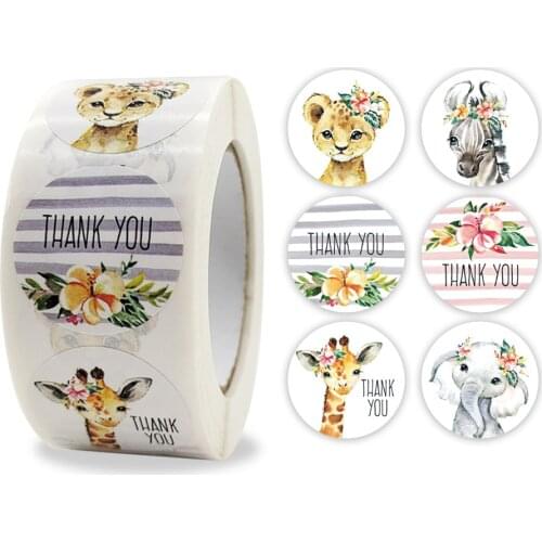 1Inch 500Pcs/Roll Cute Animals Thank You Sticker Labels for Small Business Gift Bags Card Festival Birthday Wedding