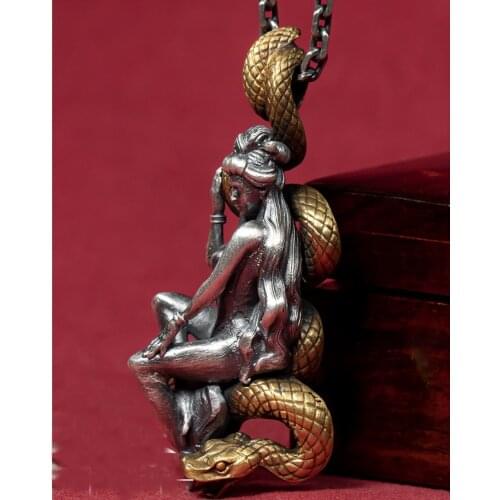 999 Sterling Silver Snake & Buddha handmade amulet Pendant charm jewelry men women jewelry gift A5826