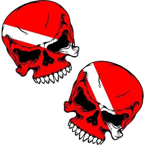 Aliauto 2 X Interesting Car Sticker Scuba Skull Diver Down Flag Face Dive Gear Tank Bag Reflective Creative Decals PVC,8cm*7cm
