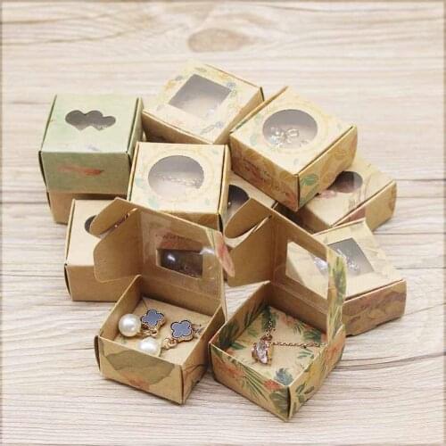 DIY Handamde Paper jewerly necklace earring package box with window kraft marbling flower design jewelry ring package box