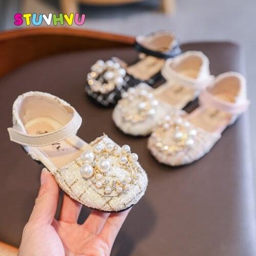 Kids Sandals for Girls Leather Shoes 2021 Spring Autumn Little Girl Sandals Pearl Soft Sole Toddler Childrens Princess Shoes