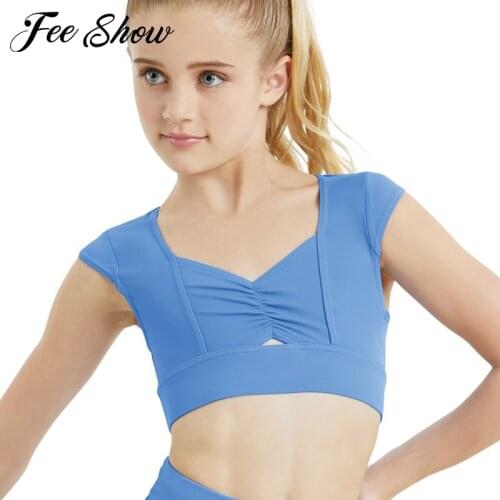 Kids Cap Sleeves Pinched-Front Tank Crop Tops for Ballet Dance Gymnastics Tops Stage Show Workout Kids Dance Class Exercise Wear