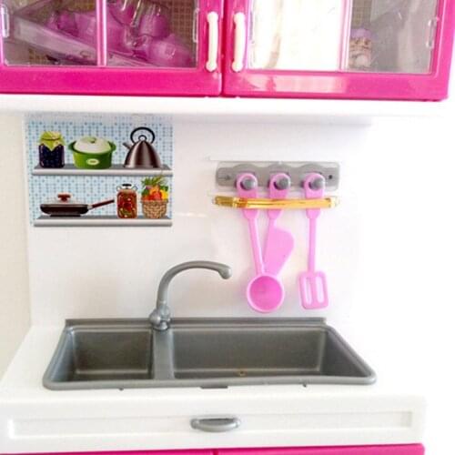 Simulation Kitchen Cabinets Set Children Pretend Play Cooking Tools Mini Dolls Tableware Suits Girls Dollhouse Toy Gift