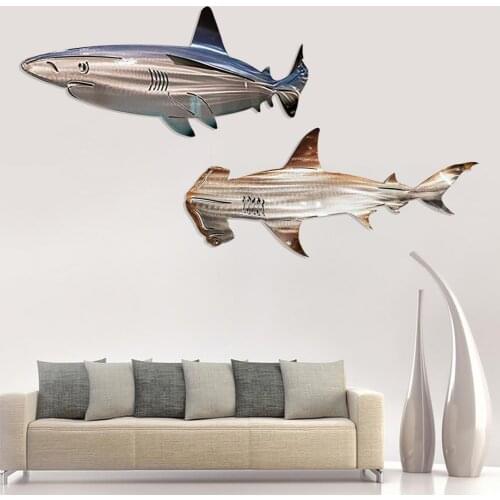 Exquisite Shark Metal Wall Art Sculpture Home Decoration Wall-Mounted Living Room Bathroom Bedroom Marine Fish Decoration