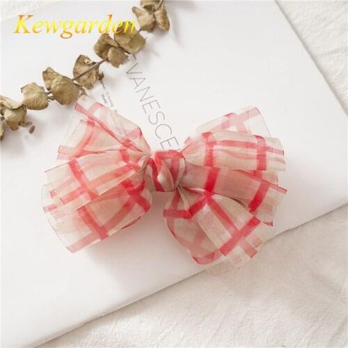 Kewgarden Girls hair ornament with plaid bow clip 3Pcs