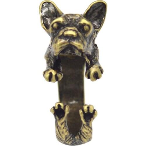 Retro Animal Handmade French bulldog Rings Wrap Ring Fashion Antique Adjustable Rings for women Gold Sliver Color Hot Selling