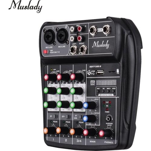 Muslady AI-4 Compact Sound Card Mixing Console Digital Audio Mixer BT MP3 for Music Recording DJ Network Live Broadcast Karaoke