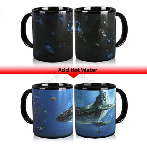 Colour Charge Seabed Whale Discoloration Cup Novel Trave Coffee Mug Temperature Sensing Ceramics Water Cup Gift