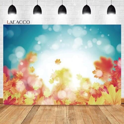 Laeacco Fall Fantasy Polka Dots Light Bokeh Golden Maple Leaf Photocall Background Baby Portrait Customized Photography Backdrop