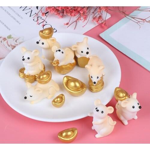 Cute Mouse Figurines Gold Miniatures Figurine Craft Garden Decoration 2020 year
