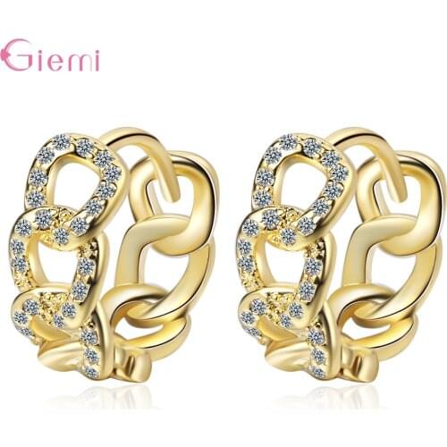 925 Sterling Silver Cute Gold Statement Hoop Earrings For Women Girls 2021 Trend CZ Crystal Fashion Jewelry Wholesale