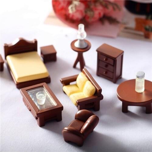 1/12 Dollhouse Mini Wooden Furniture For Dolls Toy Home Mini Bedroom Set DIY Miniatura Dollhouse Furniture For Kids