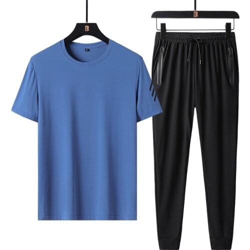 Mens Casual Tracksuit Men 2 Piece Set Men 2021 Spring Summer T-shirt Sportswear Sweatshirt Black Jogging Sweatpants pants Men