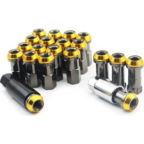 20Pcs Car R40 Tire Nut Hub Nut Racing Wheel Chrome Titanium Coating Anti Theft Lug Nuts Lock Set M12x1.25 and M12x1.5