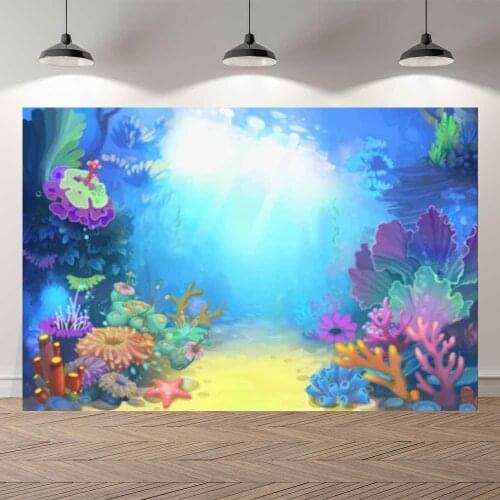 Seekpro Painting Sea World Coral Mermaid Princess Happy Birthday Baby Shower Professional Studio Photography Backdrop Background