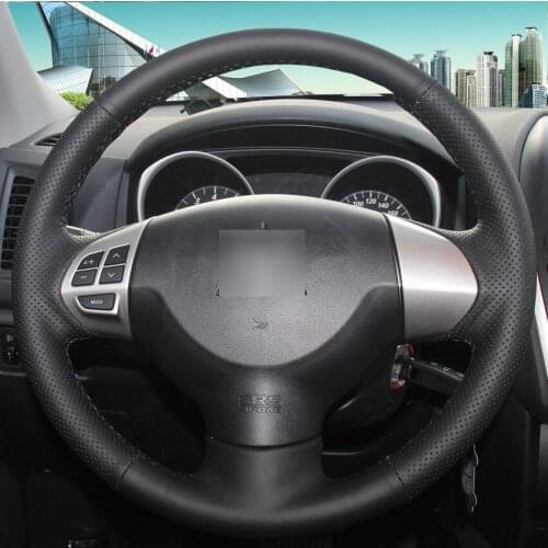 Non-Slip Black Leather Car Steering Wheel Cover Breathable for Mitsubishi Lancer EX 10 Lancer X Outlander ASX Colt Pajero Sport