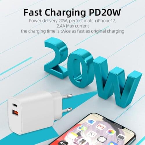 New 20W Quick Charge QC3.0+PD Charger Two In One USB Fast Charge Voor For Iphone 12 Pro 8 Mobiele For Samsung Xiaomi
