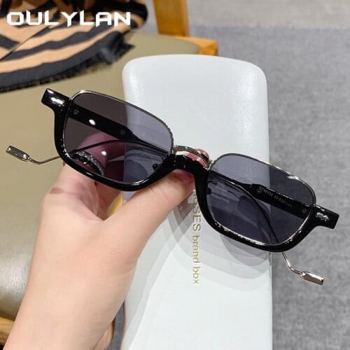 Oulylan 2021 Fashion Small Sunglasses Women’s Vintage Brand Desginer UV400 Black Clear Goggles Rounded Rectangle Half Frame