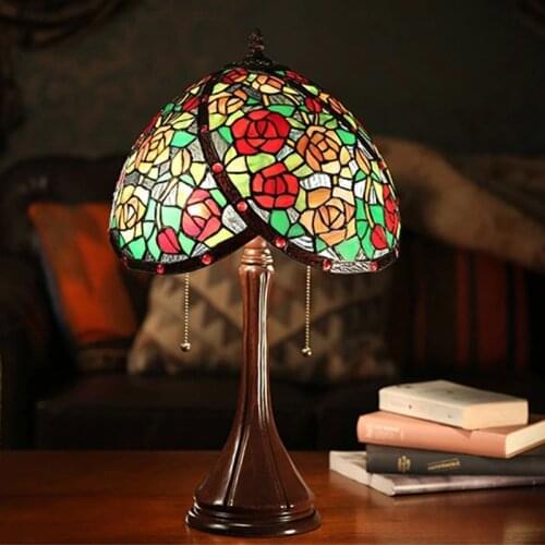 Stained Glass Rose Flower Girls Bedside Lamp Friendship Lamp Fancy Table Lamp For Girls Room Bedroom Wedding Room Decoration