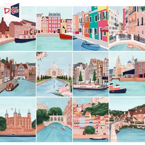 Paint By Numbers For Adults Children Europe Seaside Town DIY HandPainted Oil Painting Landscape Picture Home Wall Decor Gift