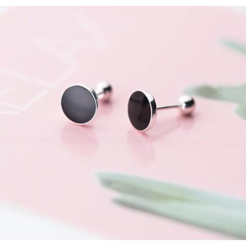 S925 tremella nail female temperament of han edition fashion simple black circle stud earrings E8047 two wear earrings