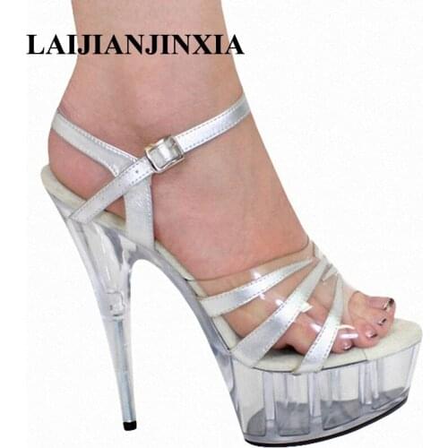 LAIJIANJINXIA 15CM Waterproof Platform Nightclub Sexy Slippers Shoes Women Dancing Shoes Party Dance Sexy High Heels Modal Shoes