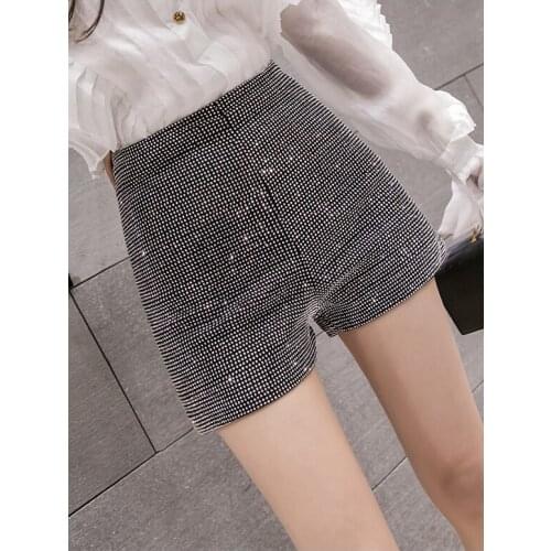 2020 autumn new womens high waist rhinestone shinny bling fashion shorts plus size SML
