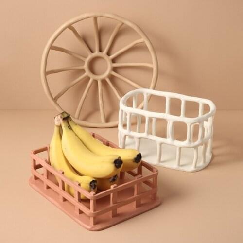 Nordic Molandi color Geometric Fruit Vegetable Storage Basket Hollow Out Bowl Kitchen Container Desktop