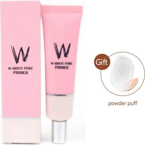 Facial Primer Base Makeup Pore Primer Pores Away Make Up for Face Brighten Invisible Pores Concealer Primer Cream +Powd Puff