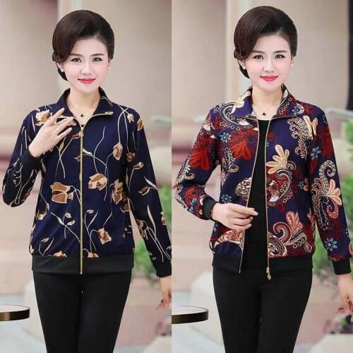 Womens Jacket Floral Print Long Sleeve Lapel Tops Sweatshirt Spring Slim Womens Coats and Jackets Outwear Zipper Plus Size 5XL